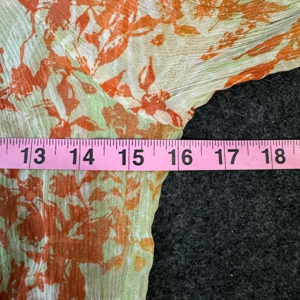 Sundance silk floral shirt orange green sheer light button down XS - Picture 5 of 6